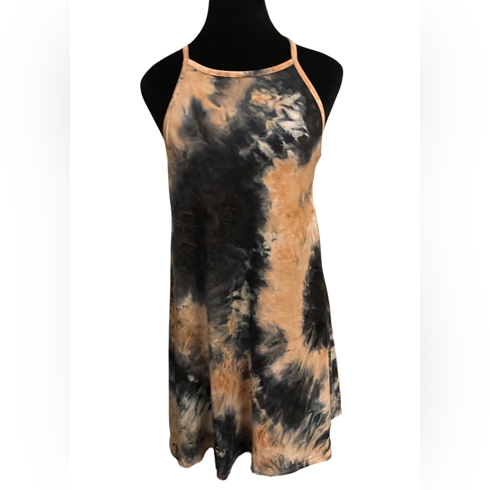 Peach & Gray Tie Dyed Mini Tank Dress!